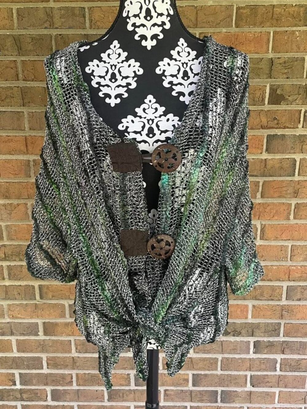 VTG Y2K Kaktus Green Brown Fairy Boho Cardigan Shawl Women's Large